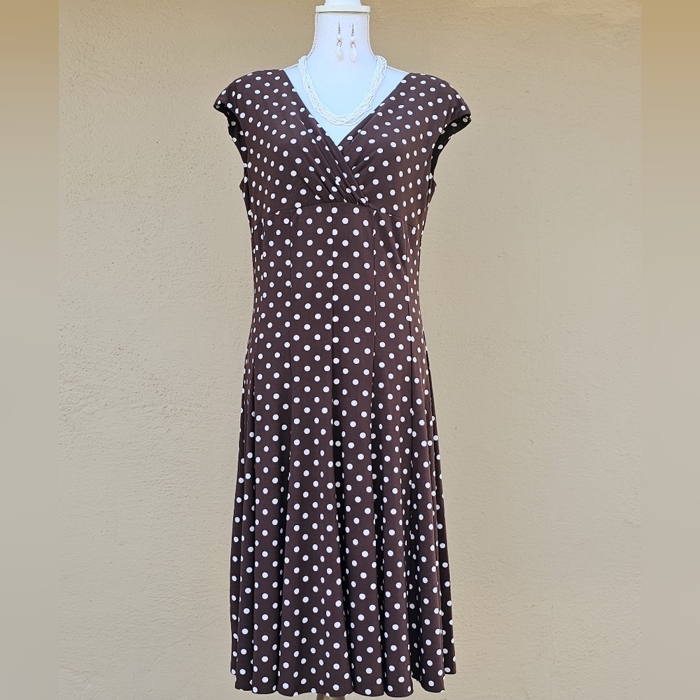 American Living Brown and White Midi Swing Dress Size 12